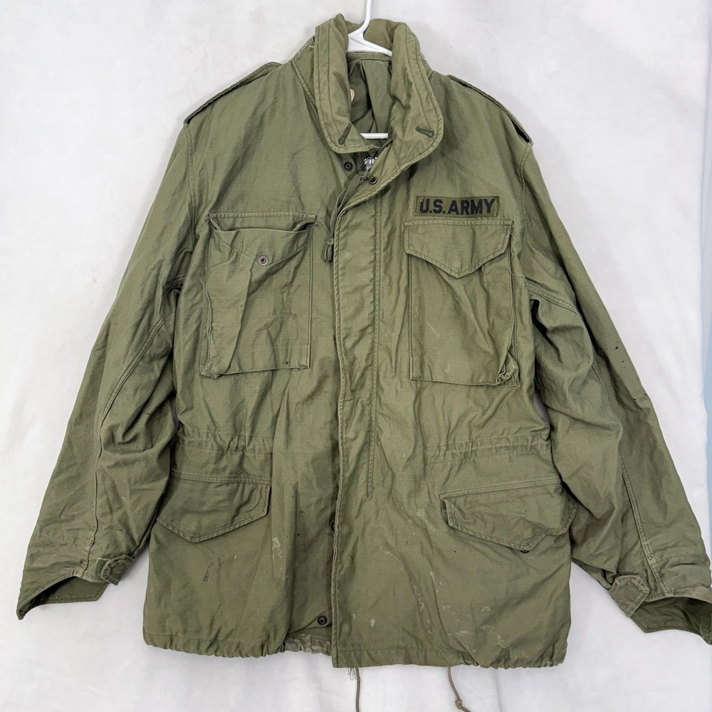 Vintage US Army M65 Jacket Men M Green Full Zip Militray Vietnam Era 70s